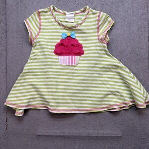 Peaches N Cream Cupcake Birthday Dress 24 Months Green Striped